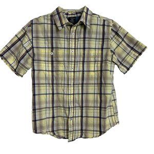 Faded Glory Boys Shirt Size XL 14-16 Button Front Short Sleeve Plaid Tan Blue